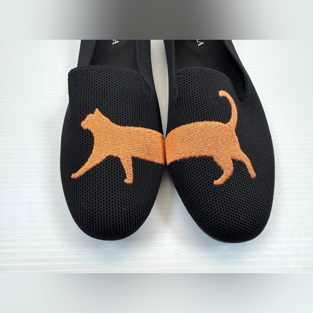 Vivaia Audrey Round-Toe Embroider Loafers Black Flats w Cat Design 41.5 (10 US) - Picture 8 of 11